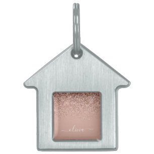 Médaillons Pour Animaux Domestiques Rose Gold Blush Pink Parties scintillant Script Mo