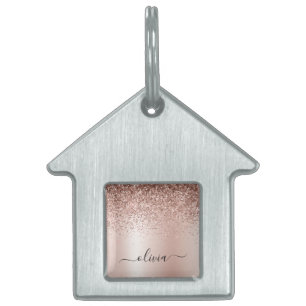 Médaillons Pour Animaux Domestiques Rose Gold - Parties scintillant rose pâle Nom du m