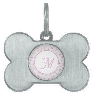 Médaillons Pour Animaux Domestiques Ruban aquarelle rose Coquette frangée monogrammé