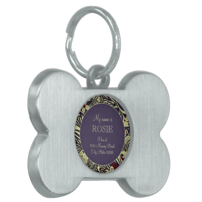 Médaillons Pour Animaux Domestiques Sage Green & Purple Botanique Personnalisé Argent (Devant gauche)