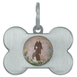 Médaillons Pour Animaux Domestiques Saint François d'Assisi Marble Gold Protector