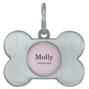 Médaillons Pour Animaux Domestiques Simple Modern Rose Pâle Nom du Chien Numéro