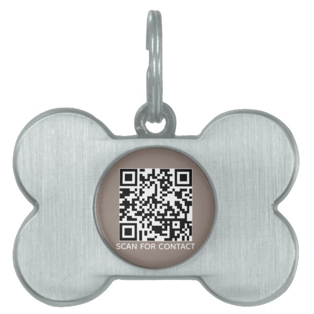 Médaillons Pour Animaux Domestiques Simple QR Code scan contact info greige chien (Devant)