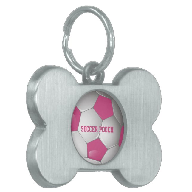 Médaillons Pour Animaux Domestiques Soccer Ball Pink and White (Devant gauche)