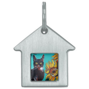 MÉDAILLONS POUR ANIMAUX DOMESTIQUES SOUCHES AVEC CHAT NOIR EN TURQUOISE BLEUE