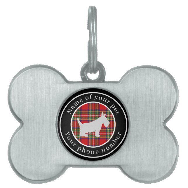 Médaillons Pour Animaux Domestiques Stewart Tartan Scottie Dog Personnalisé (Devant)