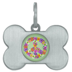 Médaillons Pour Animaux Domestiques SYMBOLE DE LA PAIX Floral