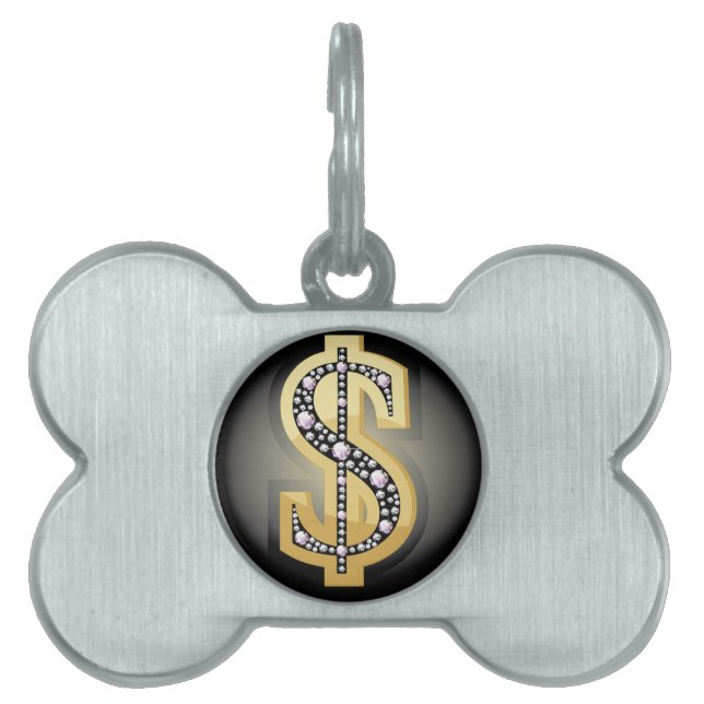 Médaillons Pour Animaux Domestiques Symbole du dollar dans les diamants (Devant)