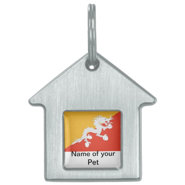 Médaillons Pour Animaux Domestiques Tag d'animal de compagnie avec le drapeau du Bhout (Devant)