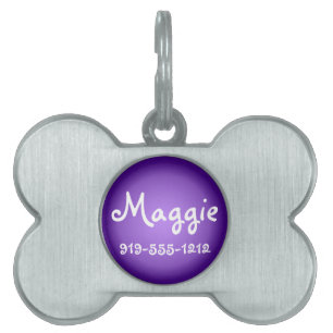 Médaillons Pour Animaux Domestiques Tag de chien en forme d'os violet personnalisable