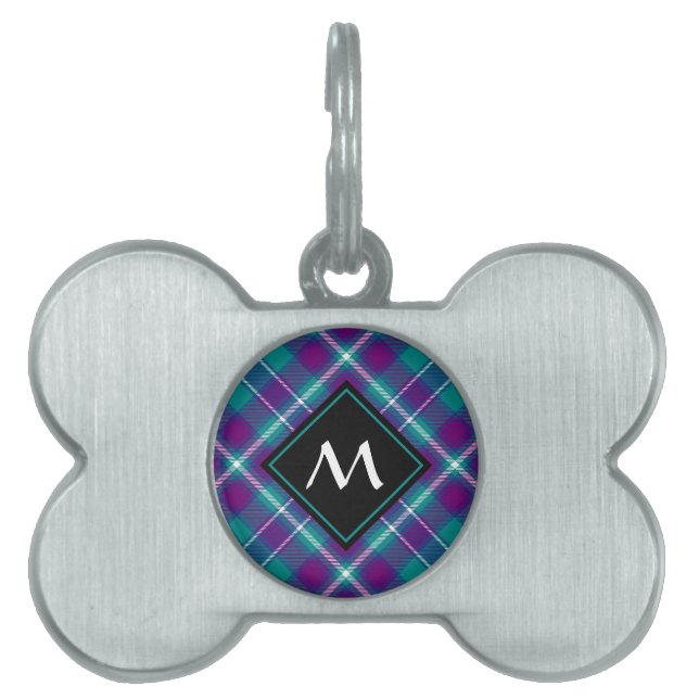 Médaillons Pour Animaux Domestiques Tartan vert de mer, violet et bleu (Devant)