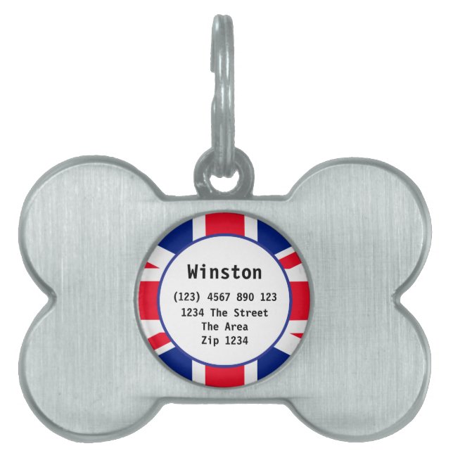 Médaillons Pour Animaux Domestiques Union Jack British Flag Nom de l'ID britannique (Devant)