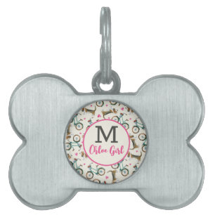 Médaillons Pour Animaux Domestiques Vélos tendance girly et nom de script rose Chien A