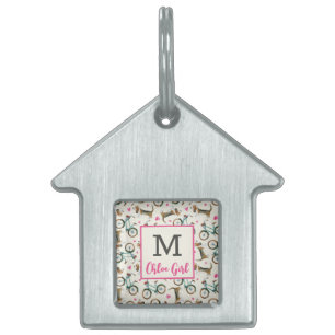 Médaillons Pour Animaux Domestiques Vélos tendance girly et nom de script rose pour ch