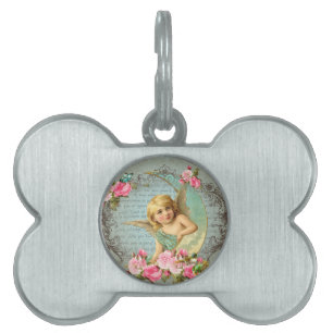 Médaillons Pour Animaux Domestiques Victorian Angel bleu vintage rose rose antique