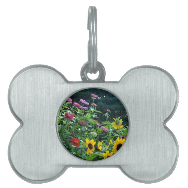 Médaillons Pour Animaux Domestiques Vue jardin, marguerites, cosmos, tournesols (Devant)