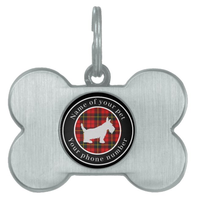 Médaillons Pour Animaux Domestiques Wallace Tartan Scottie Dog Personnalisé (Devant)