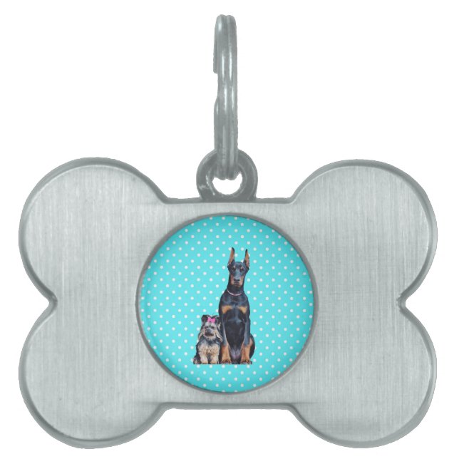 Médaillons Pour Animaux Domestiques Yorkshire Terrier Doberman Pois bleus (Devant)