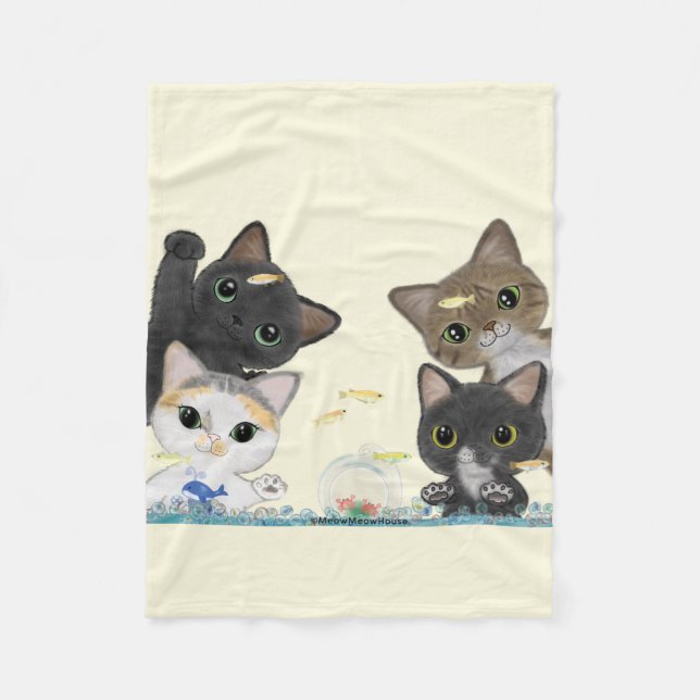Medaka Cats Fleece Blanket (Front)