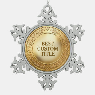 Medal Custom 3D Realistic Editable Foil Gold Snowflake Pewter Christmas Ornament