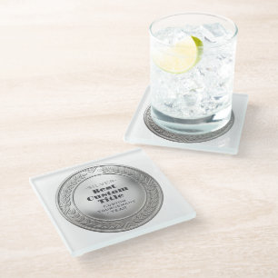 Medal Custom 3D Realistic Editable Foil Silver Glass Coaster