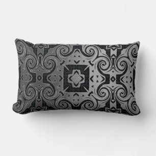 Medalian Black/Silver-Texture 1 Design 1/ Black Lumbar Pillow