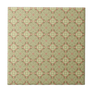Medalliion Green and Peach Botanical Tile