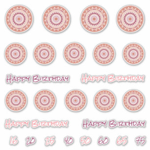 Medallion Birthday Stickers in Pink Rose
