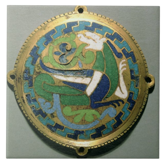 Medallion depicting a dragon, French, from Conques Tile (Front)