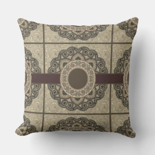 Medallion Design Taupe Reversible Pillow