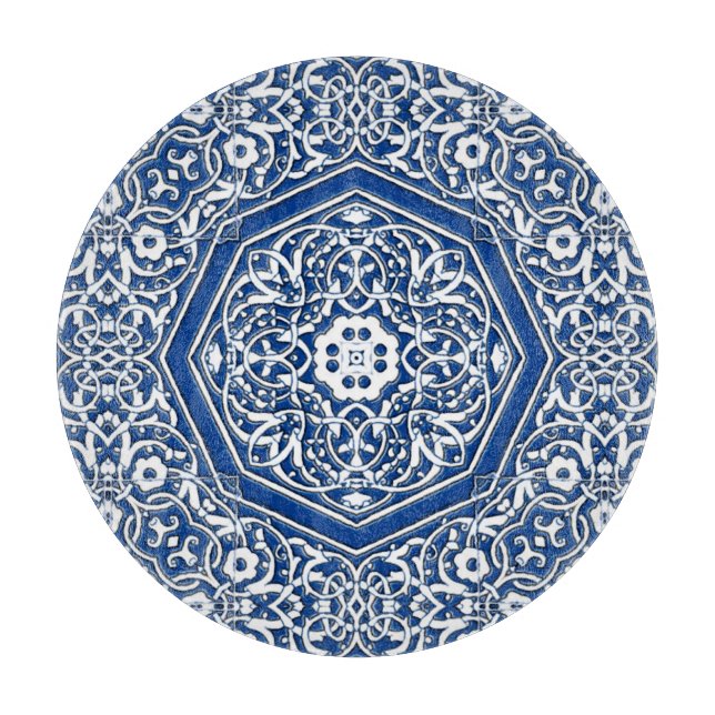 Medallion in Persian Tile Pattern - Blue and White Cutting Board (Front)