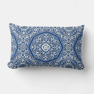 Medallion in Persian Tile Pattern - Blue and White Lumbar Pillow