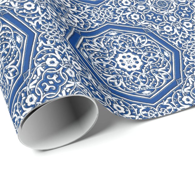 Medallion in Persian Tile Pattern - Blue and White Wrapping Paper (Roll Corner)