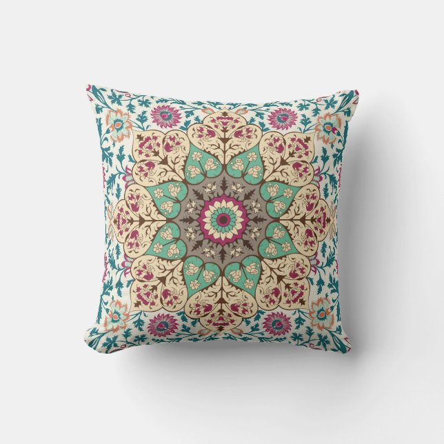 Medallion Melange: Multicolor Turkish Style Throw Pillow (Front)