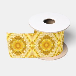 Medallion Pattern in Mustard Yellow Batik Pattern Satin Ribbon