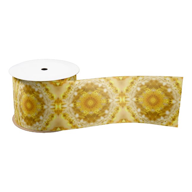 Medallion Pattern in Mustard Yellow Batik Pattern Satin Ribbon (Spool)