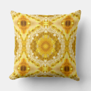 Medallion Pattern in Mustard Yellow Batik Pattern Throw Pillow
