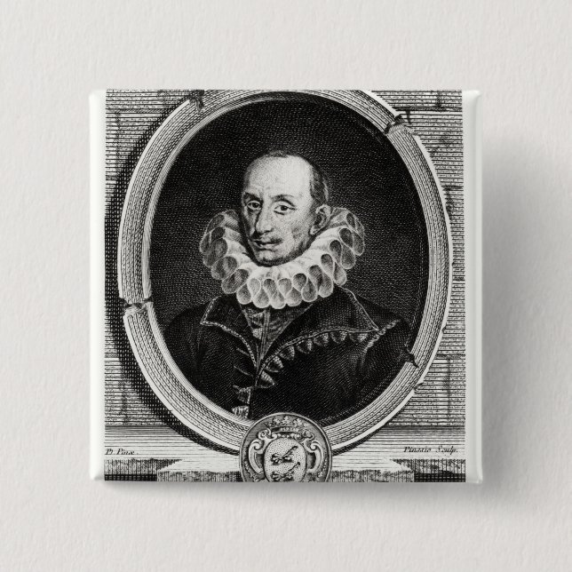 Medallion portrait of Pierre de Bourdeille 2 Inch Square Button (Front)