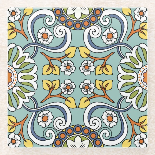 Medallion Turkish Style Vintage Pattern Glass Coaster (Front)