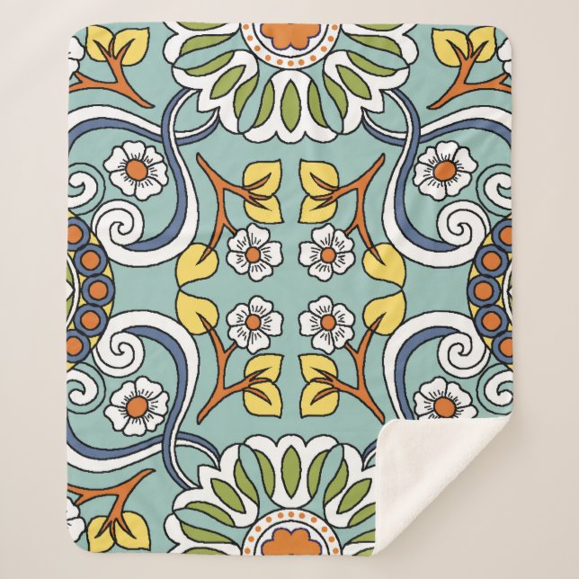 Medallion Turkish Style Vintage Pattern Sherpa Blanket (Front)