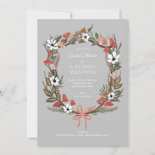 Medallion wreath forest mushroom grey invitation
