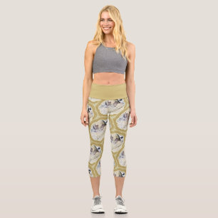 Medallions in Blue and Earth Green Capri Leggings