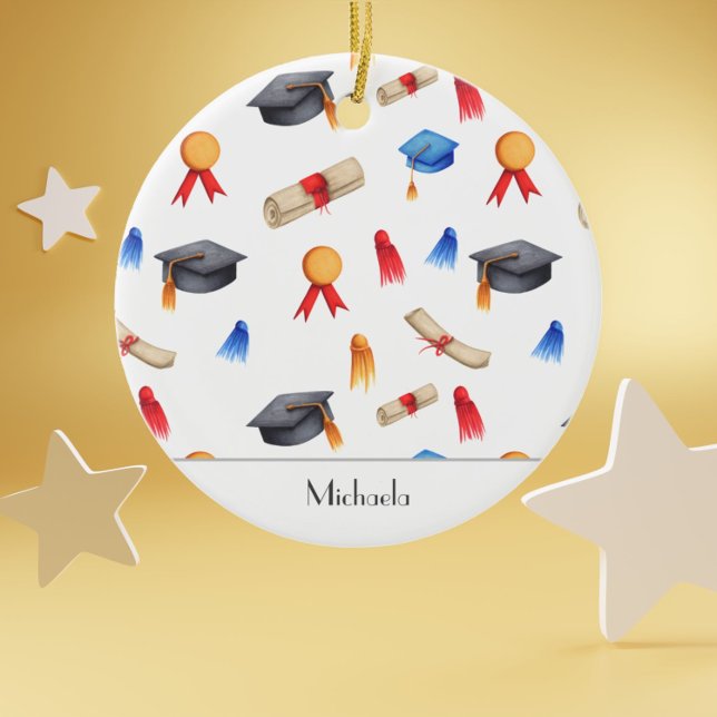 Medals and Graduation Caps Graduate Christmas Ceramic Ornament (Creator Uploaded)