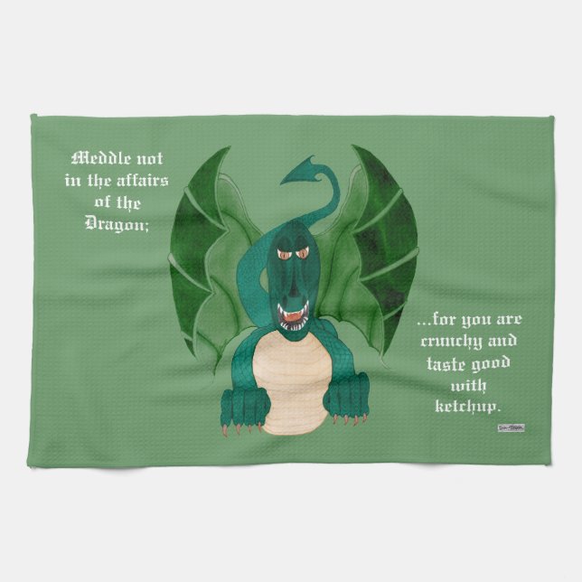 Meddle Not - Dragon Funny Kitchen Towel (Horizontal)