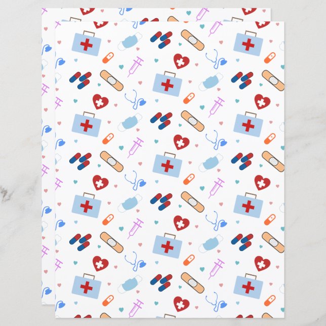Médecin Infirmière Motif Médicale papier (Devant / Derrière)
