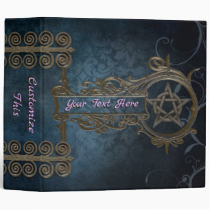 Medeival Blue Damask Iron Pentacle Swirls Binder