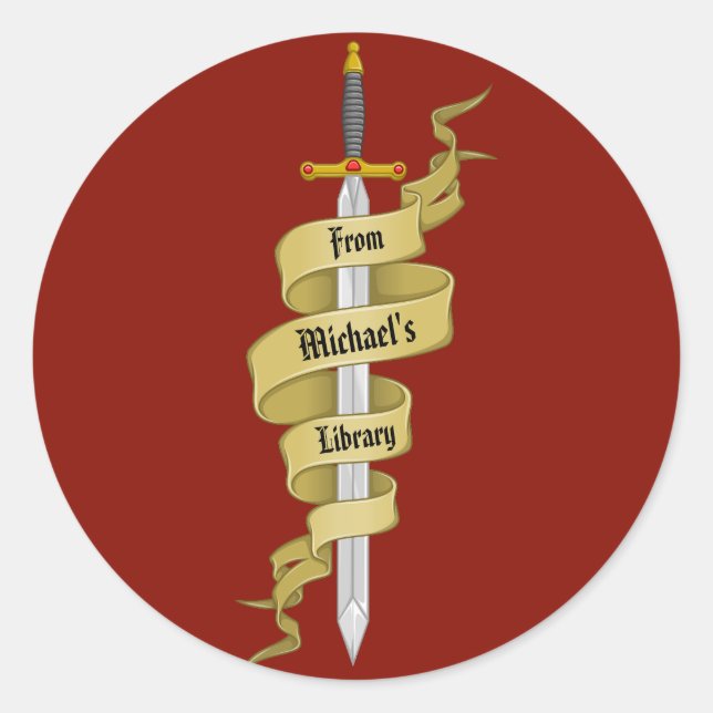 Medeival Gold Sword From the Library of Classic Round Sticker (Front)