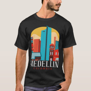 Medellin Colombia City Skyline Silhouette Outline T-Shirt