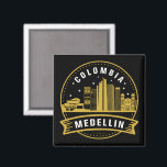 Medellin Colombia Cityscape Gold Magnet<br><div class="desc">Beautiful Medellin Colombia Magnet design showing the skyline of the city in Antioquia Colombia. For every colombian and paisa a great gif t idea. Purchase for your loved ones on Christas or Birthday.</div>