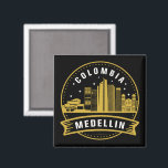 Medellin Colombia Cityscape Gold Magnet<br><div class="desc">Beautiful Medellin Colombia Magnet design showing the skyline of the city in Antioquia Colombia. For every colombian and paisa a great gif t idea. Purchase for your loved ones on Christas or Birthday.</div>